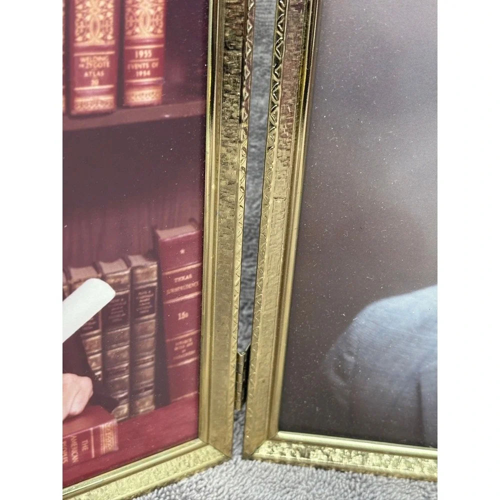 Vintage Triple Folding Picture Frame Gold 8x10 Etched Brass